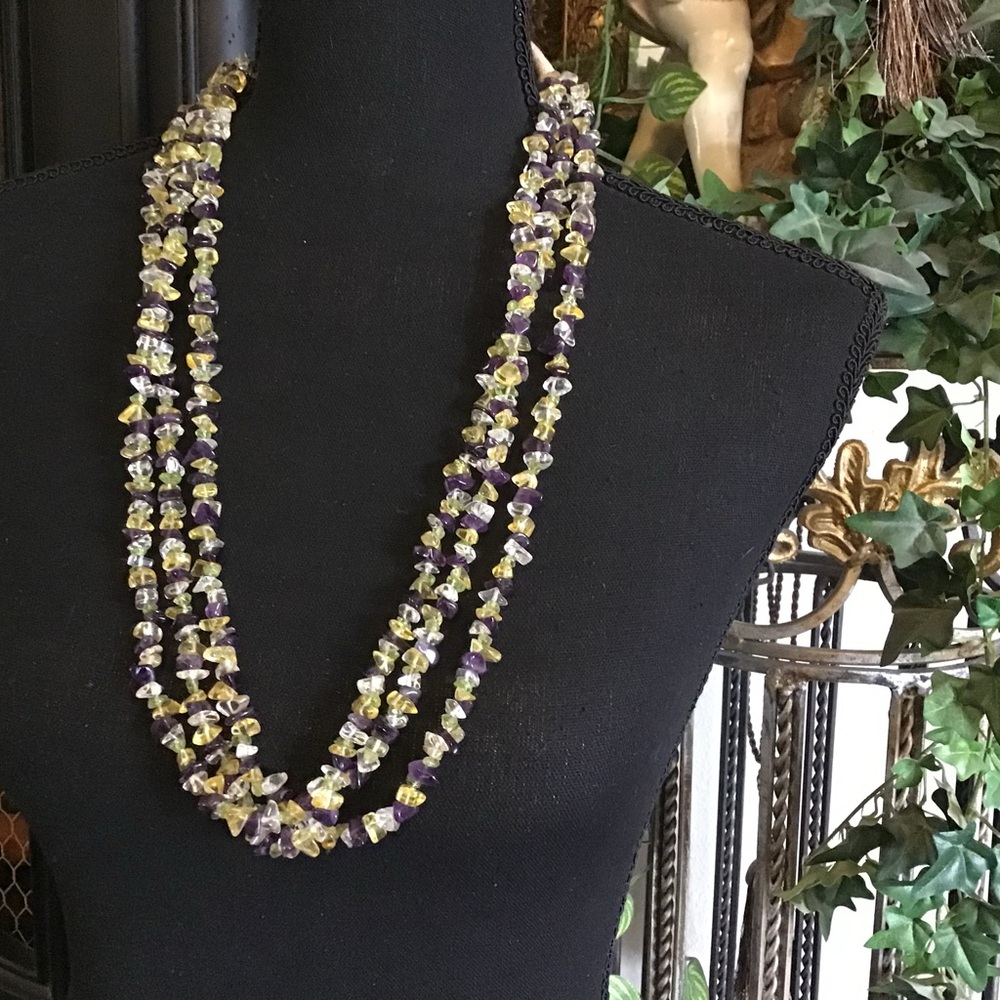 Elegant Multi-Strand Purple and Yellow Necklace